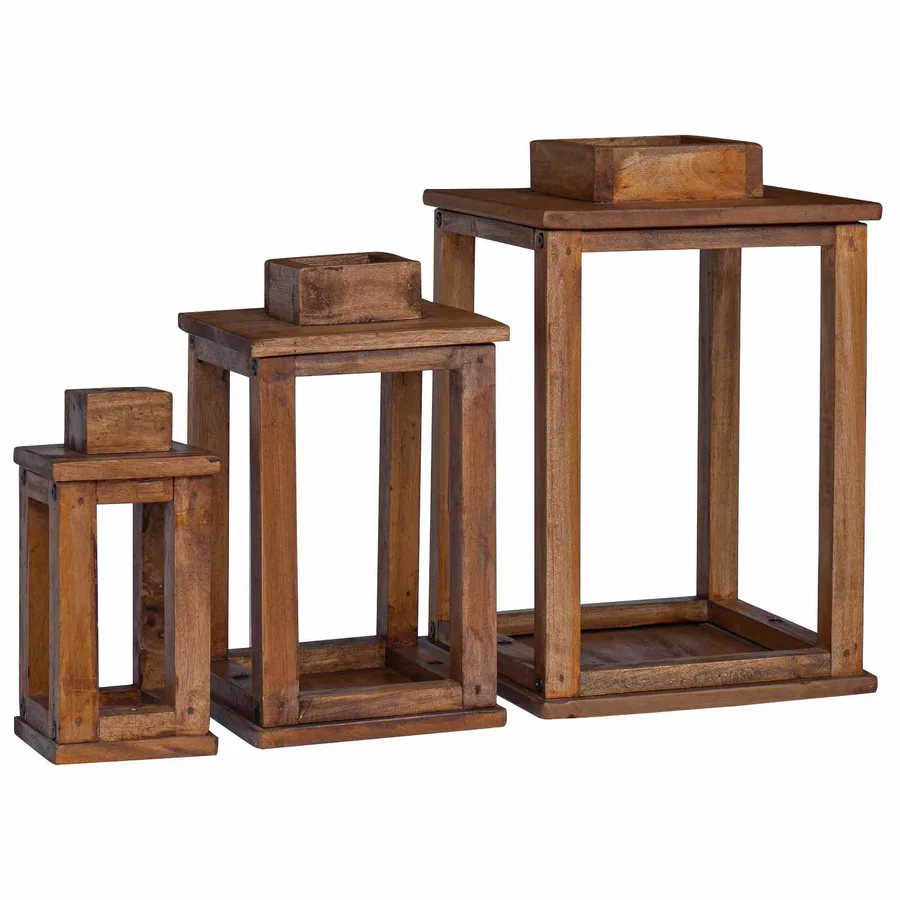 Lanterne 3 pcs Naturel Bois d'Acajou - 2