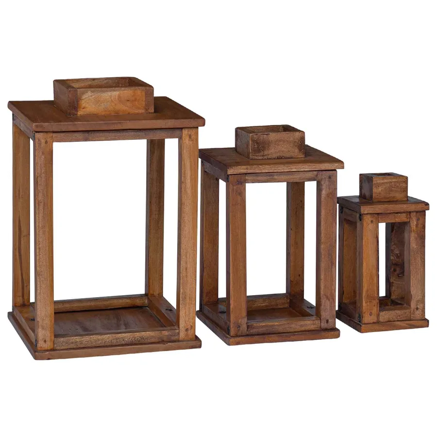 Lanterne 3 pcs Naturel Bois d'Acajou - 8