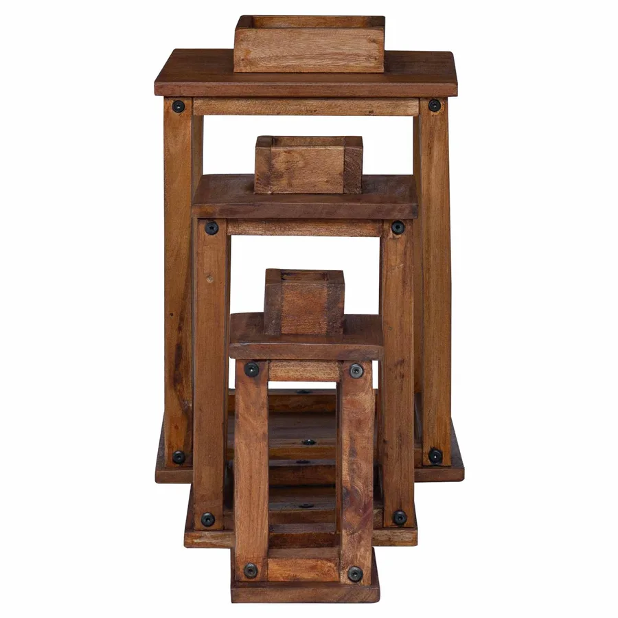Lanterne 3 pcs Naturel Bois d'Acajou - 9