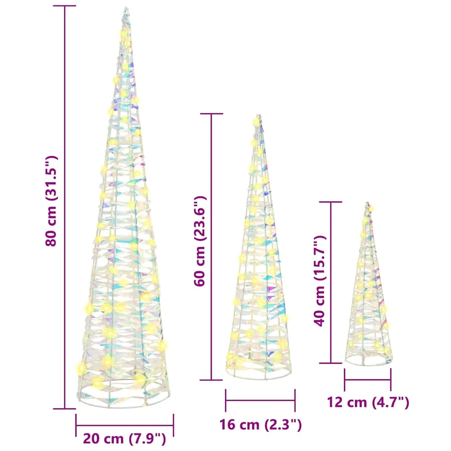 Sapin de Noël avec 90 LED 3 pcs Blanc chaud 20 x 20 x 80 cm PET - 8