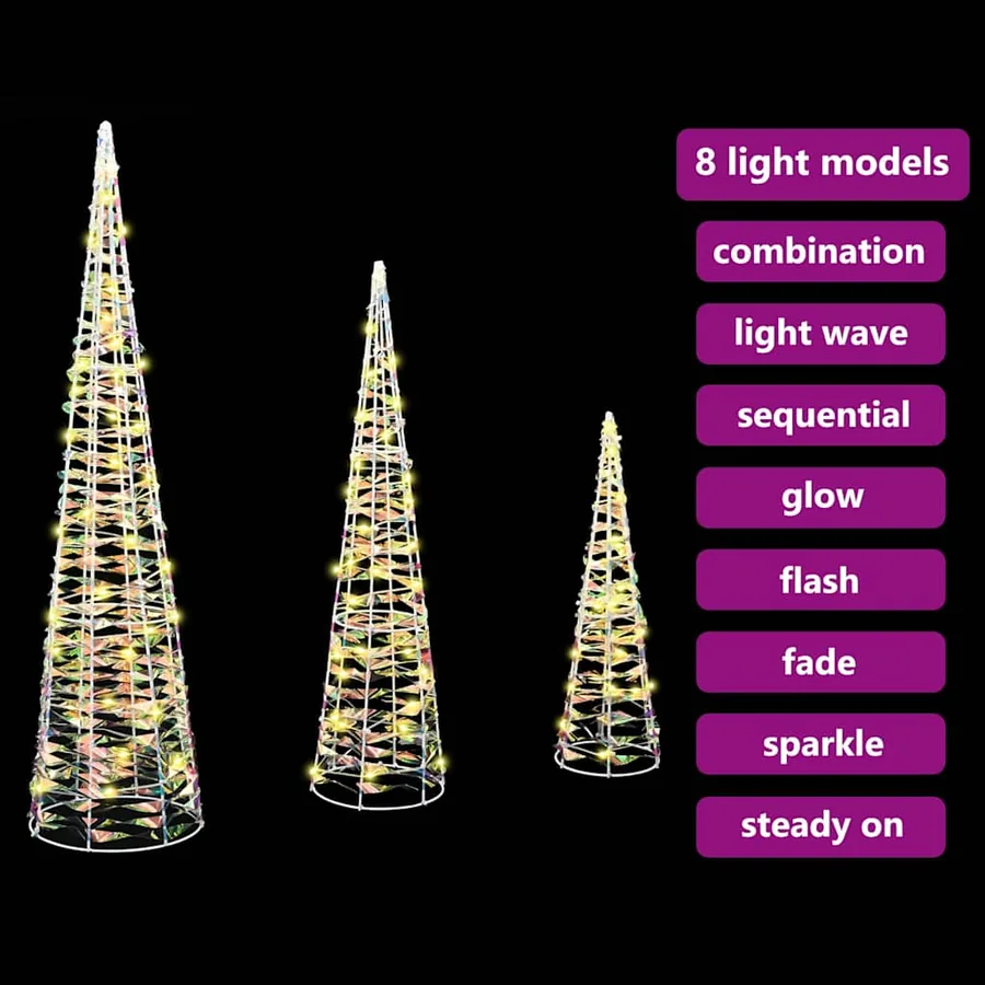 Sapin de Noël avec 90 LED 3 pcs Blanc chaud 20 x 20 x 80 cm PET - 9