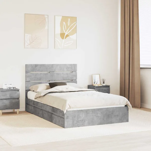 Lit de Rangement Gris béton 135 x 190 cm Bois d'ingénierie