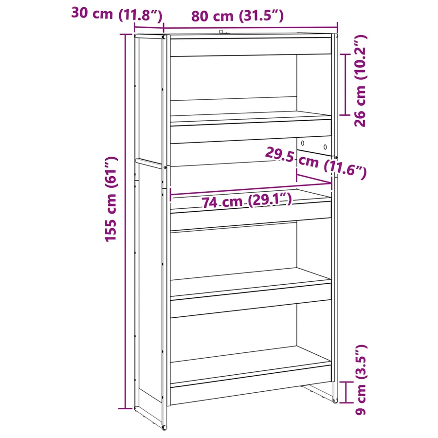Bibliothèque 80 x 30 x 155 cm Bois d'ingénierie Sonoma - 11