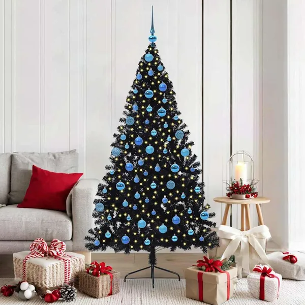 Sapin de Noël artificiel pré-éclairé Noir 180 cm PVC