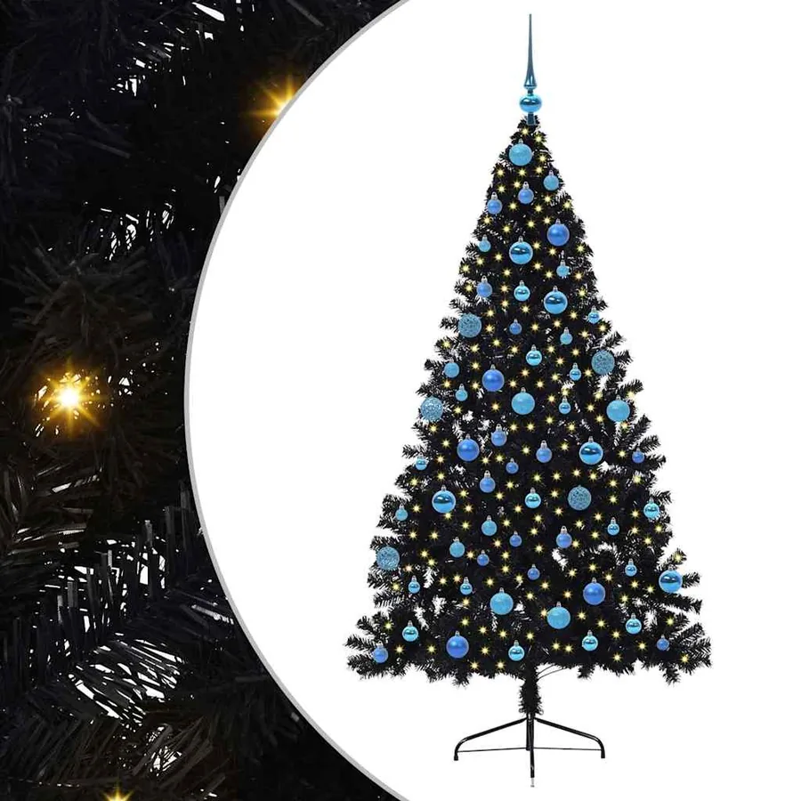 Sapin de Noël artificiel pré-éclairé Noir 180 cm PVC - 2