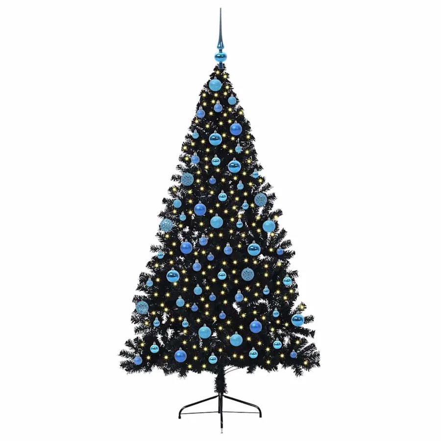 Sapin de Noël artificiel pré-éclairé Noir 180 cm PVC - 3