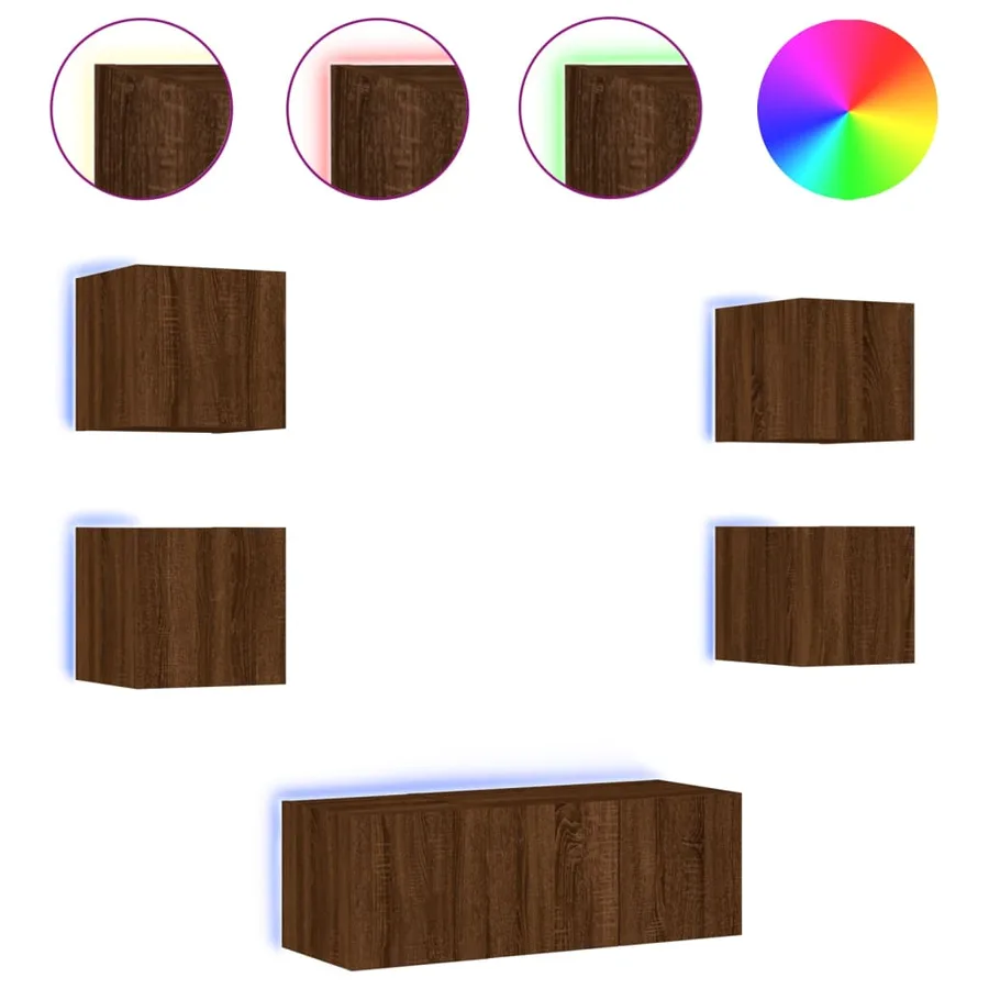 Unités murales TV avec LED 6 pcs chêne marron bois d'ingénierie - 2