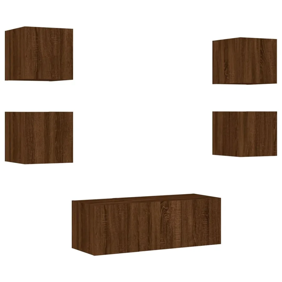 Unités murales TV avec LED 6 pcs chêne marron bois d'ingénierie - 3