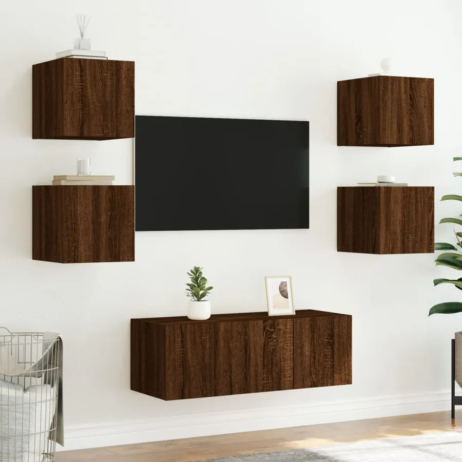 Unités murales TV avec LED 6 pcs chêne marron bois d'ingénierie - 4