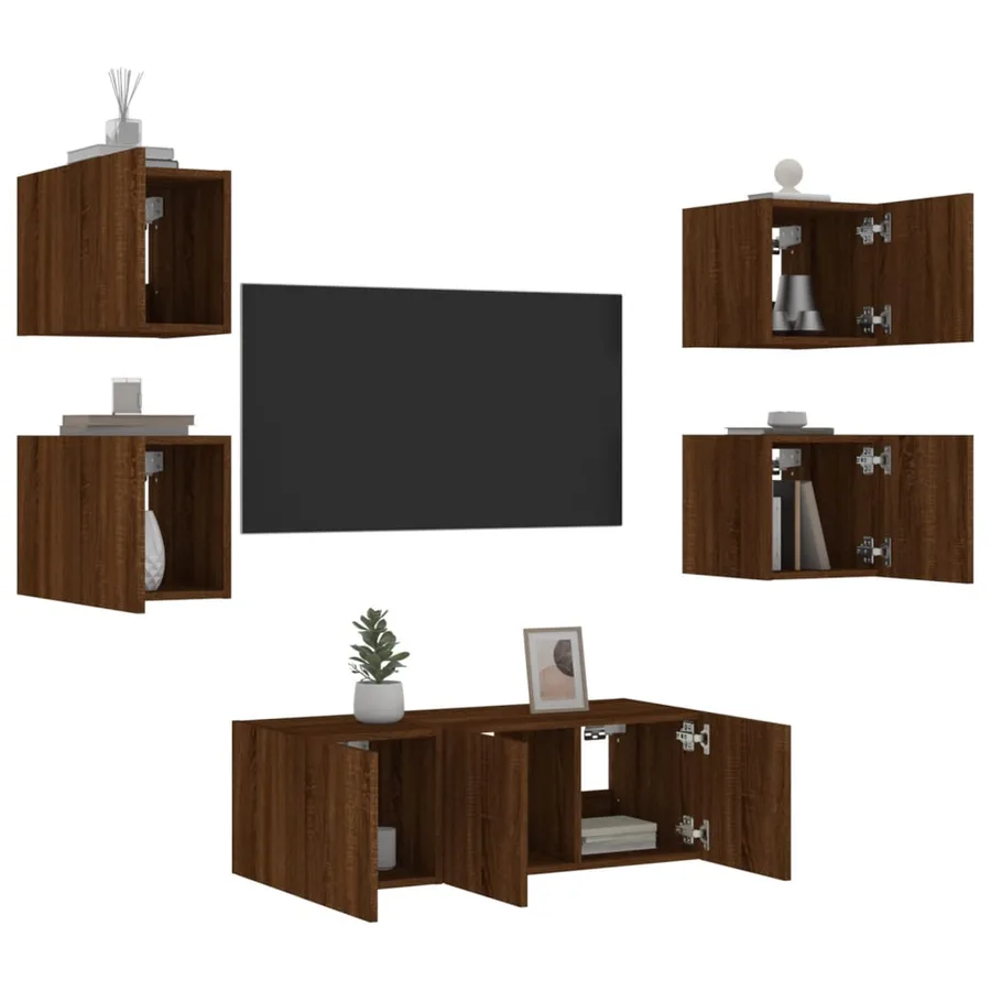 Unités murales TV avec LED 6 pcs chêne marron bois d'ingénierie - 5