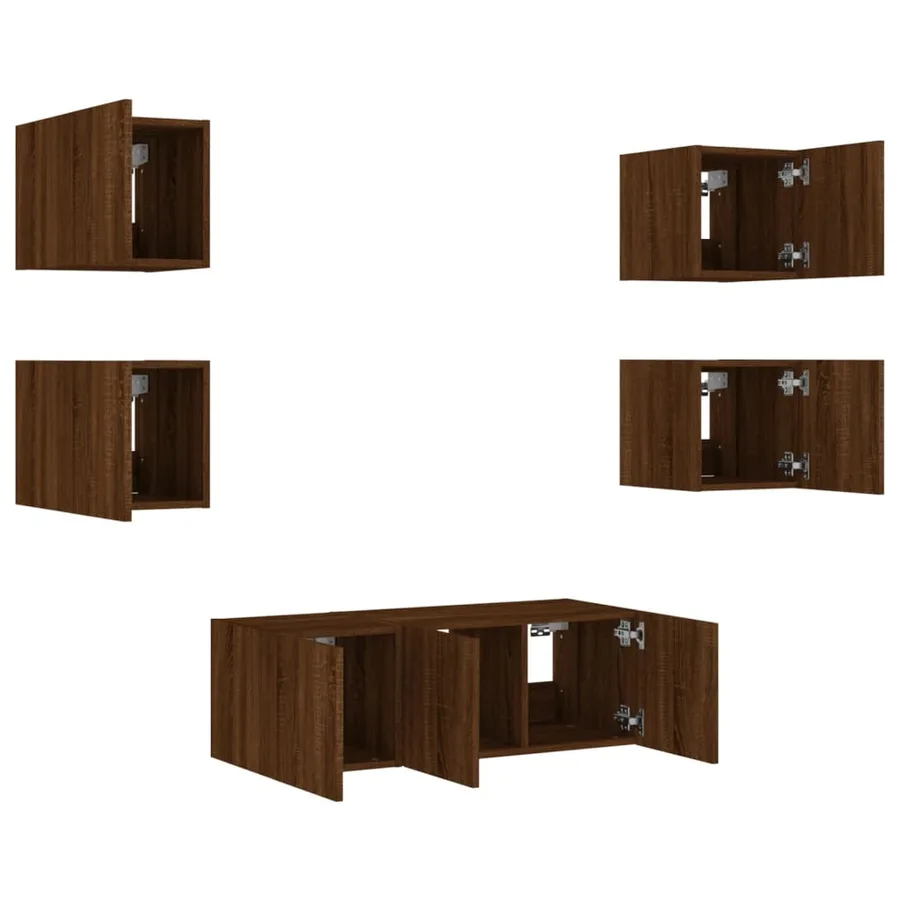Unités murales TV avec LED 6 pcs chêne marron bois d'ingénierie - 6