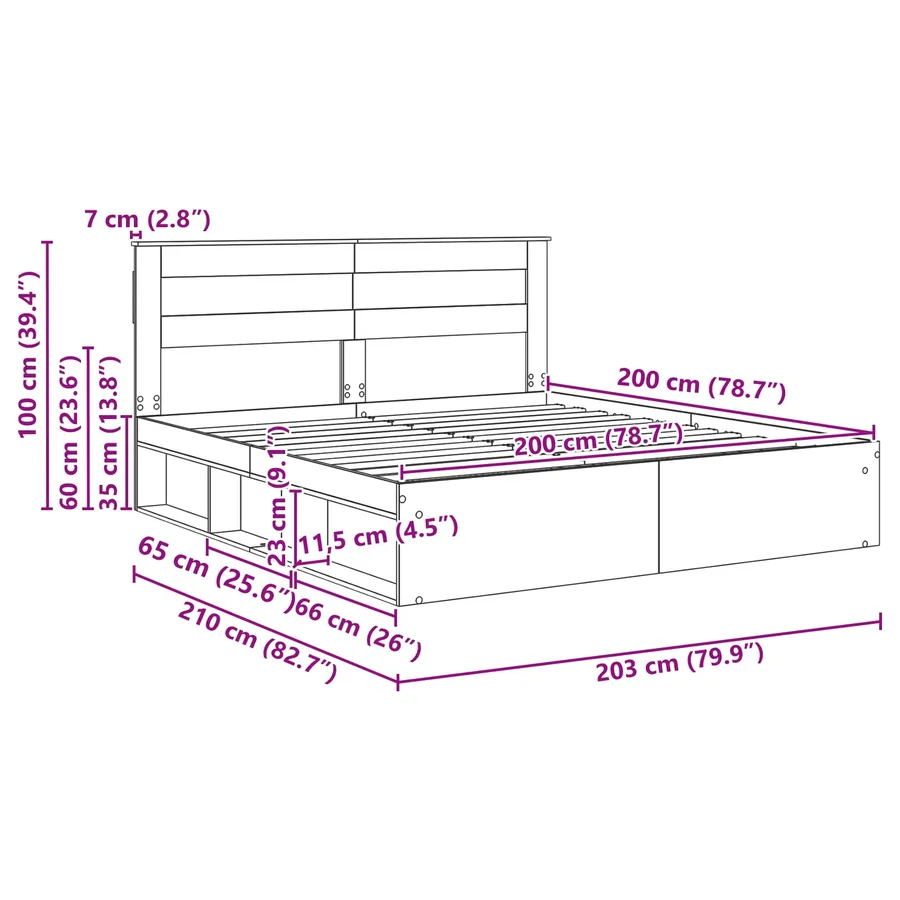 Cadre de lit avec stockage Noir 200 x 200 cm Bois de pin massif - 13