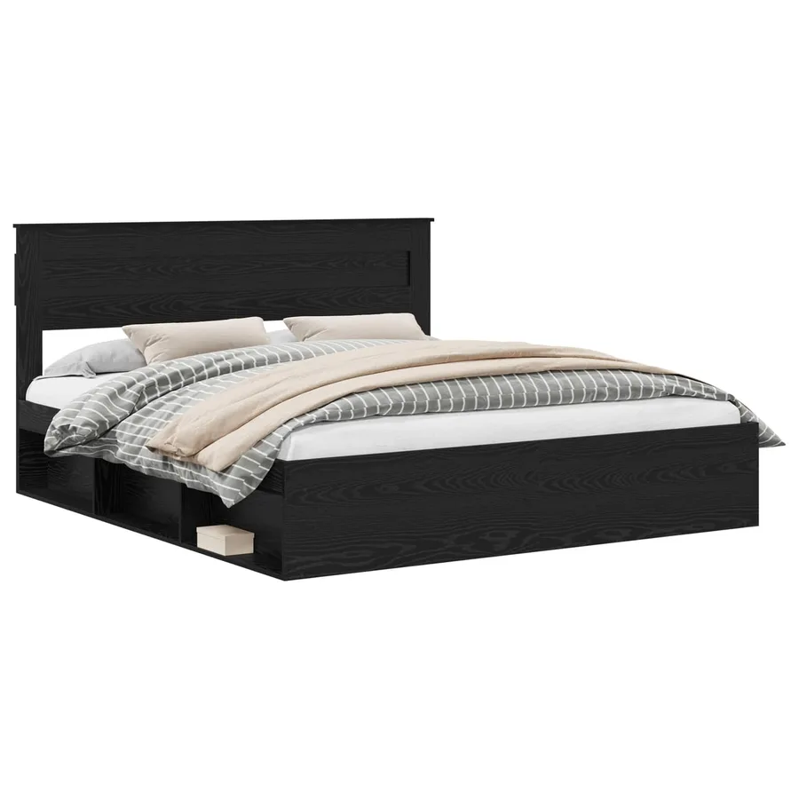Cadre de lit avec stockage Noir 200 x 200 cm Bois de pin massif - 2