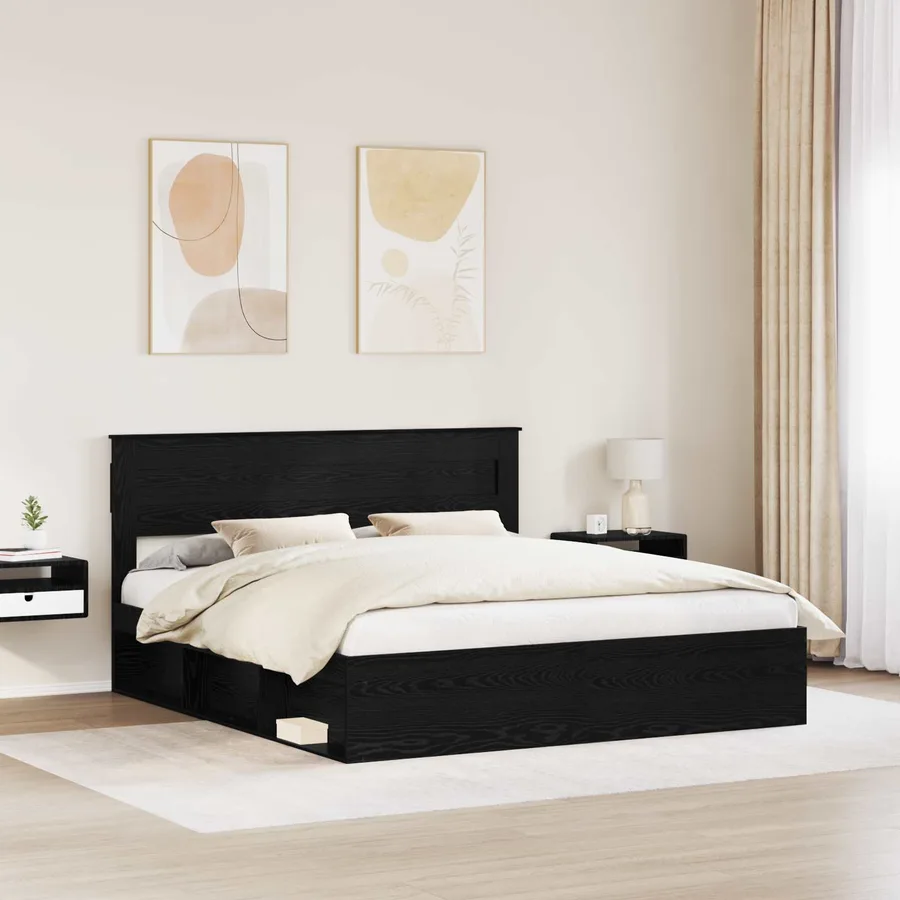 Cadre de lit avec stockage Noir 200 x 200 cm Bois de pin massif - 3
