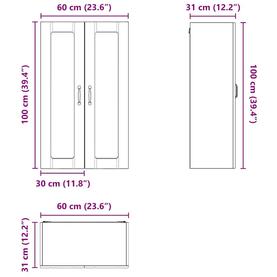 Cabinet en verre mural LUCCA Chêne fumé 60 x 31 x 100 cm - 12