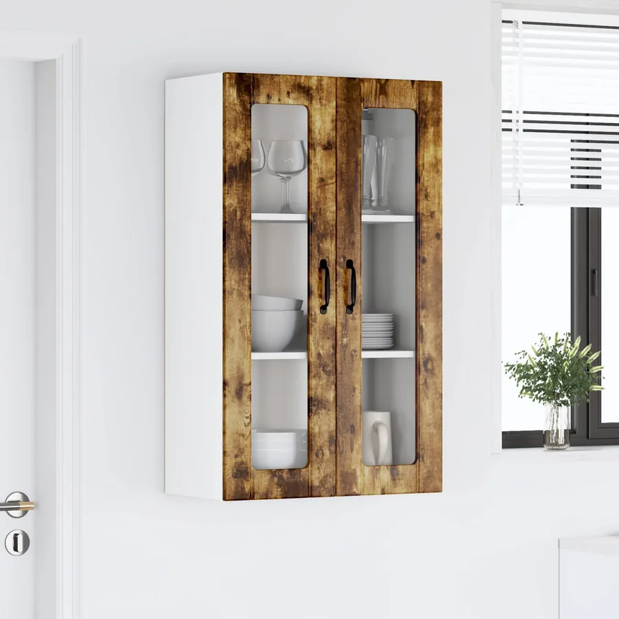 Cabinet en verre mural LUCCA Chêne fumé 60 x 31 x 100 cm - 4