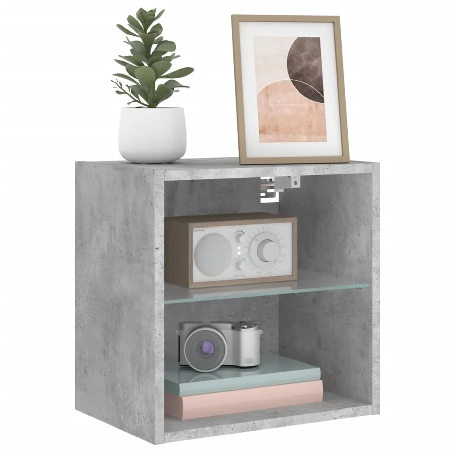 Table de chevet murale avec lumières LED gris béton - 15