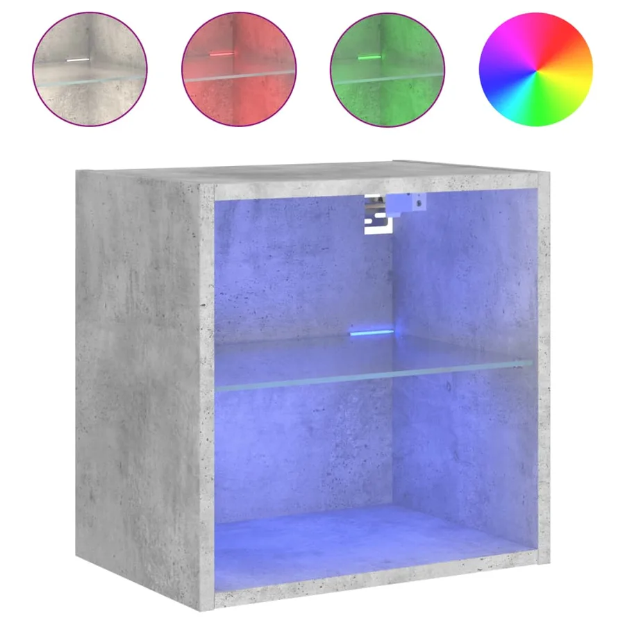Table de chevet murale avec lumières LED gris béton - 2