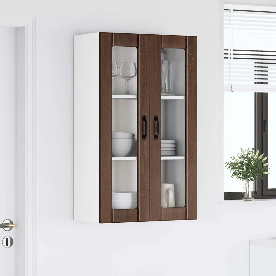Cabinet en verre mural LUCCA Chêne brun 60 x 31 x 100 cm - 4