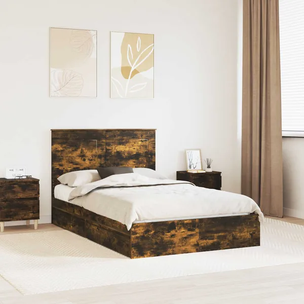 Lit de Rangement Chêne fumé 120 x 200 cm Bois d'ingénierie