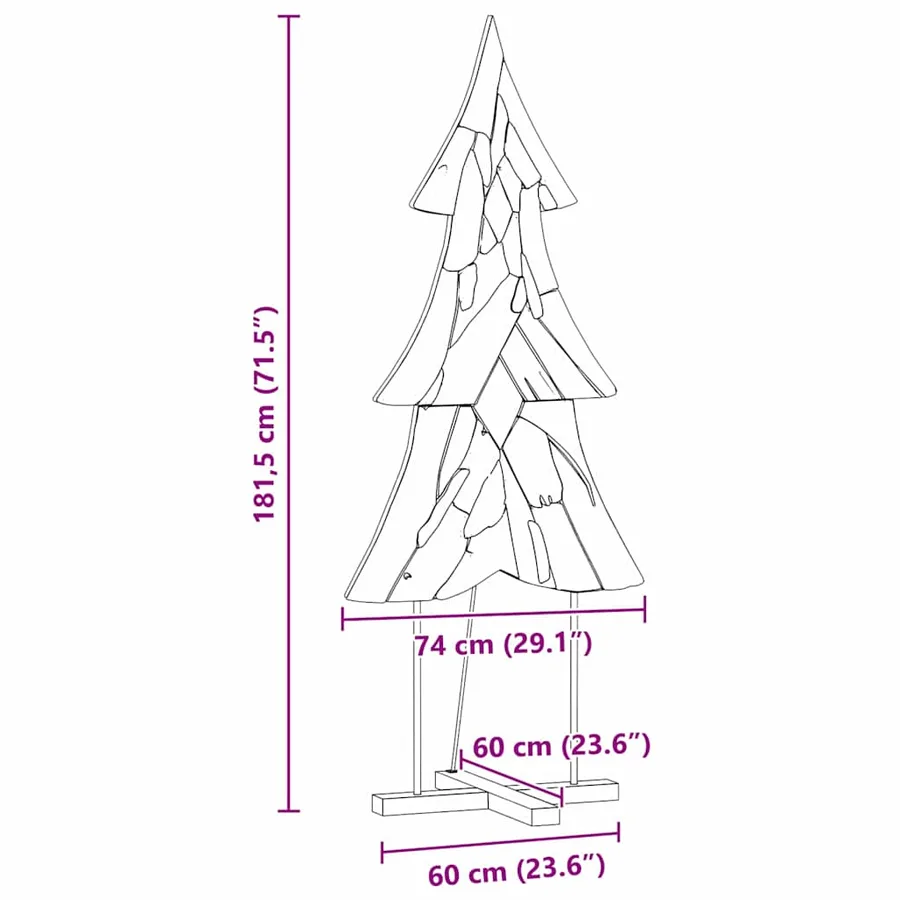 Sapin de Noël avec support Marron 181,5 cm Bois de teck solide - 11