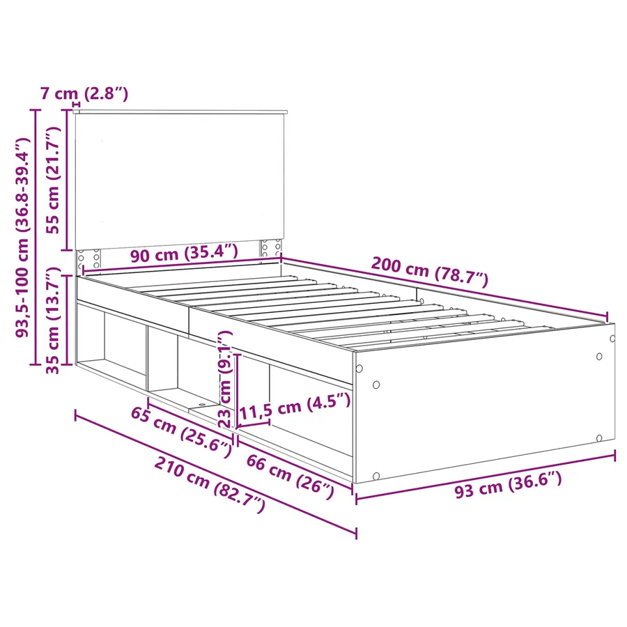 Cadre de lit Gris Sonoma 90 x 200 cm Bois de pin massif - 13
