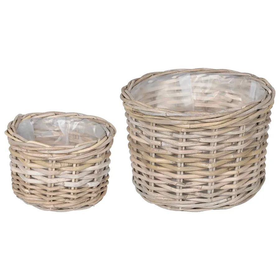 Panier à plantes avec stockage 2 pc Gris naturel Rattan Kubu - 2