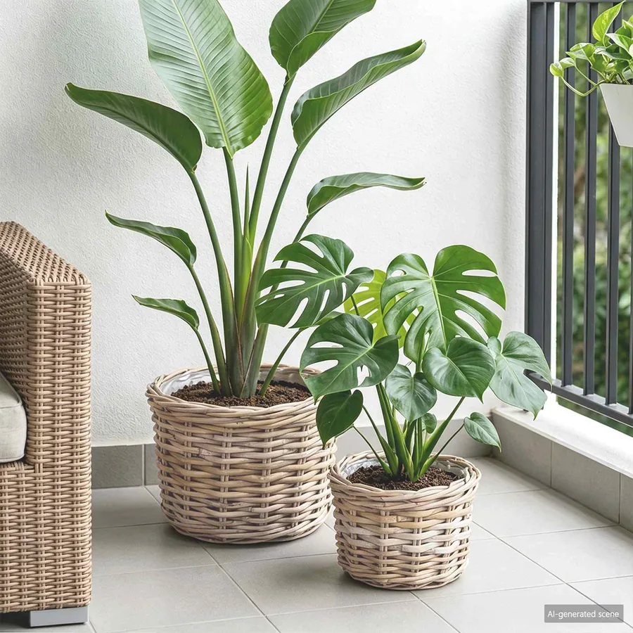 Panier à plantes avec stockage 2 pc Gris naturel Rattan Kubu - 3