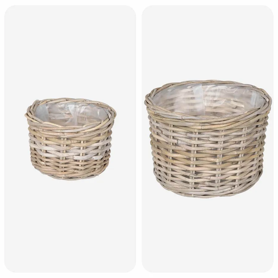 Panier à plantes avec stockage 2 pc Gris naturel Rattan Kubu - 4