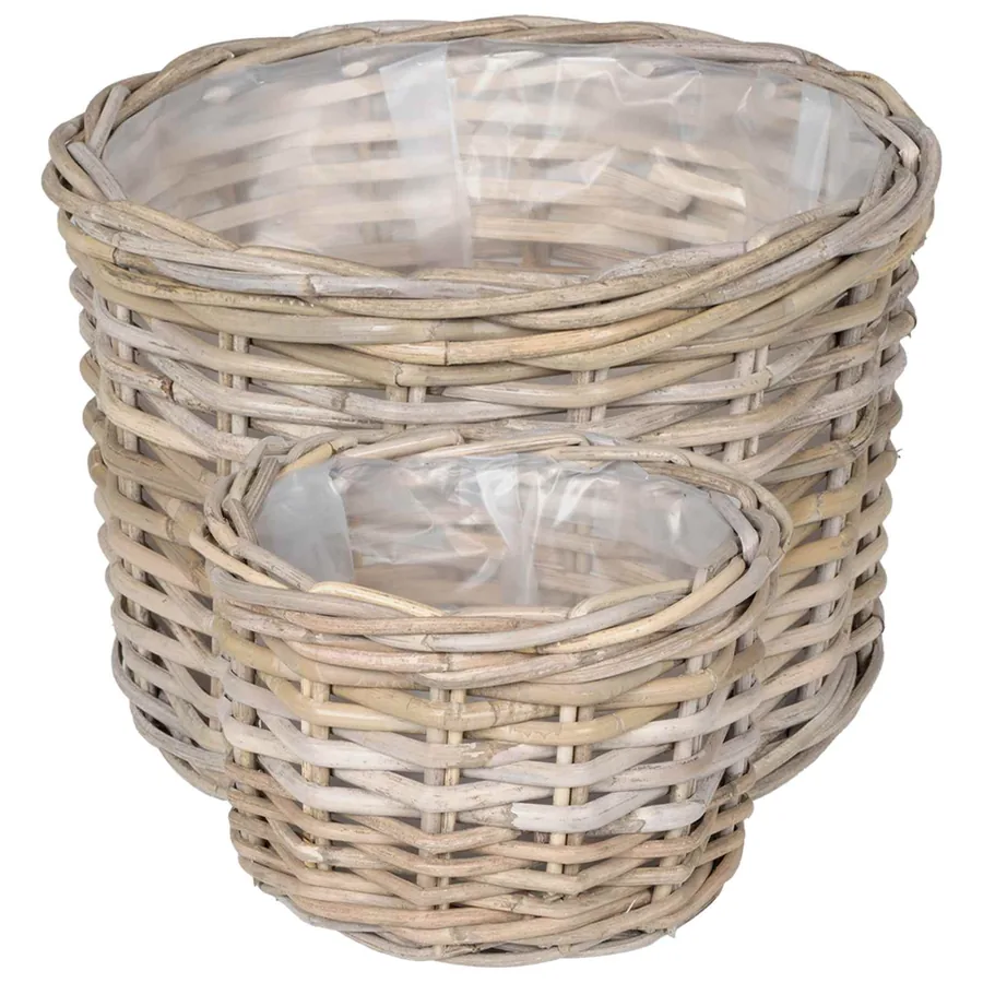 Panier à plantes avec stockage 2 pc Gris naturel Rattan Kubu - 5