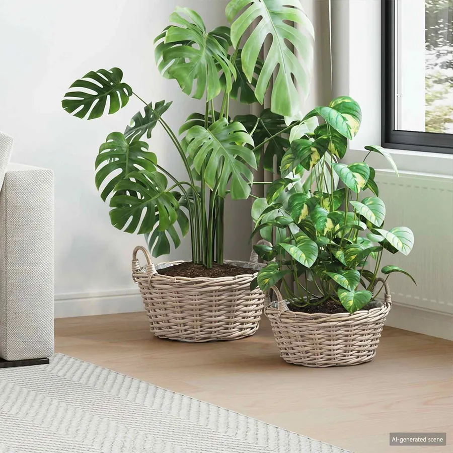 Panier de Plante avec stockage 2 pc Gris naturel Rattan Kubu