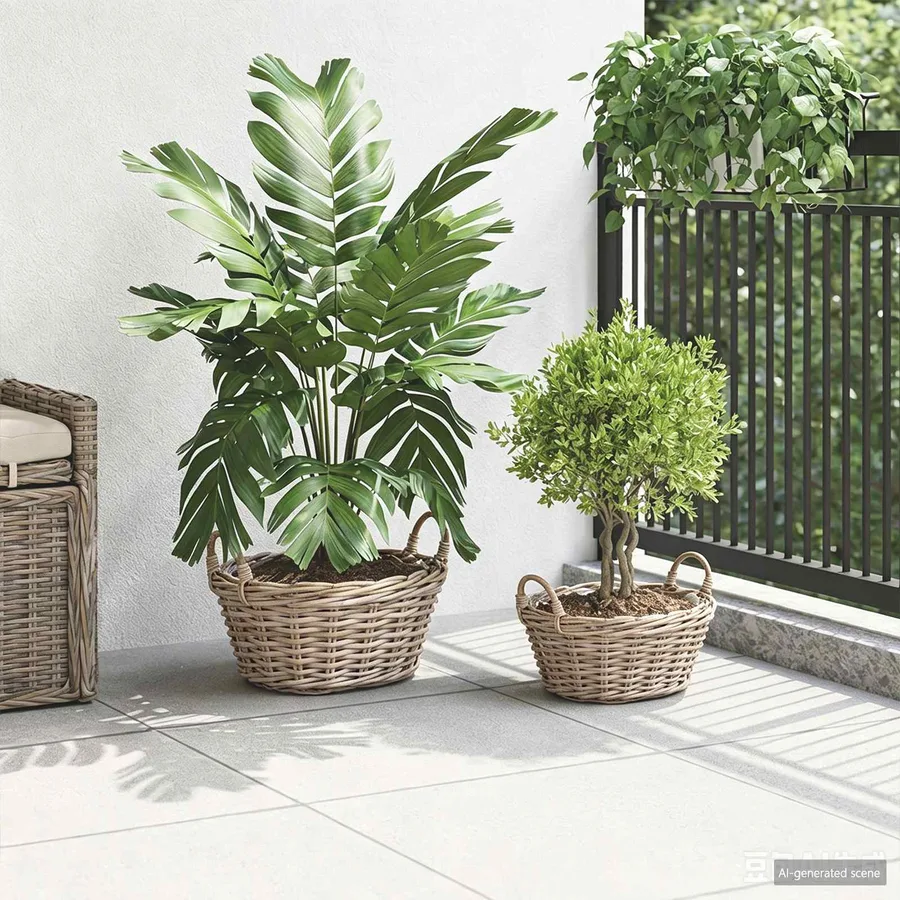 Panier de Plante avec stockage 2 pc Gris naturel Rattan Kubu - 3