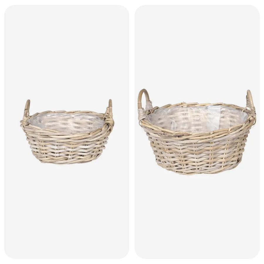 Panier de Plante avec stockage 2 pc Gris naturel Rattan Kubu - 4