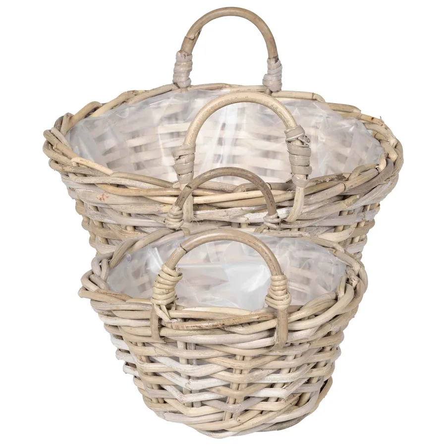 Panier de Plante avec stockage 2 pc Gris naturel Rattan Kubu - 5