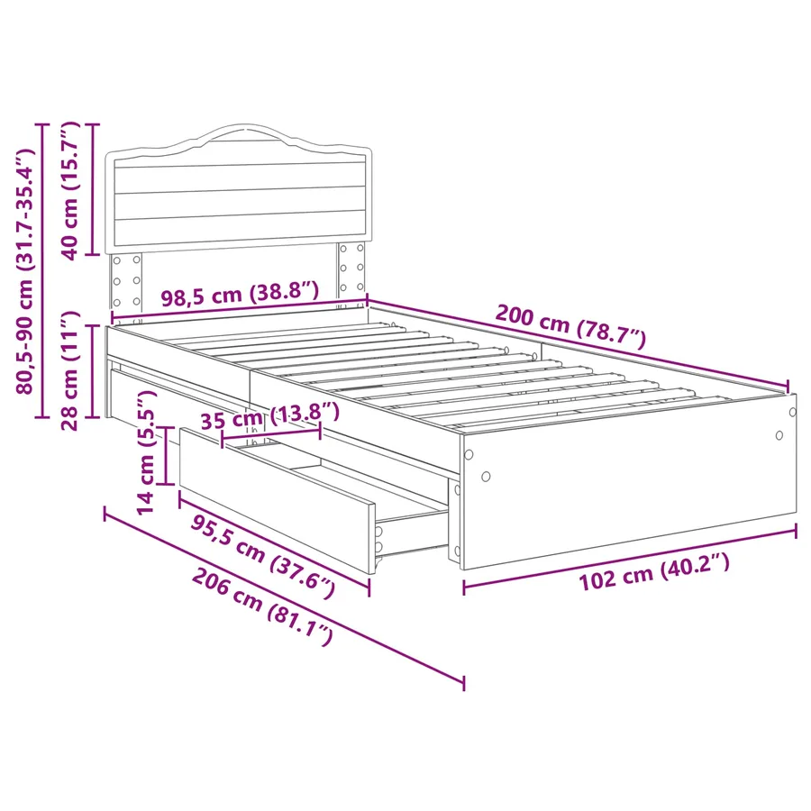 Lit de Rangement Chêne fumé 100 x 200 cm Bois d'ingénierie - 14
