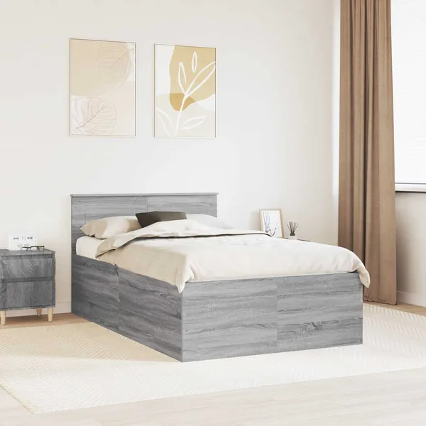 Cadre de lit Gris Sonoma 135 x 190 cm Bois d'ingénierie