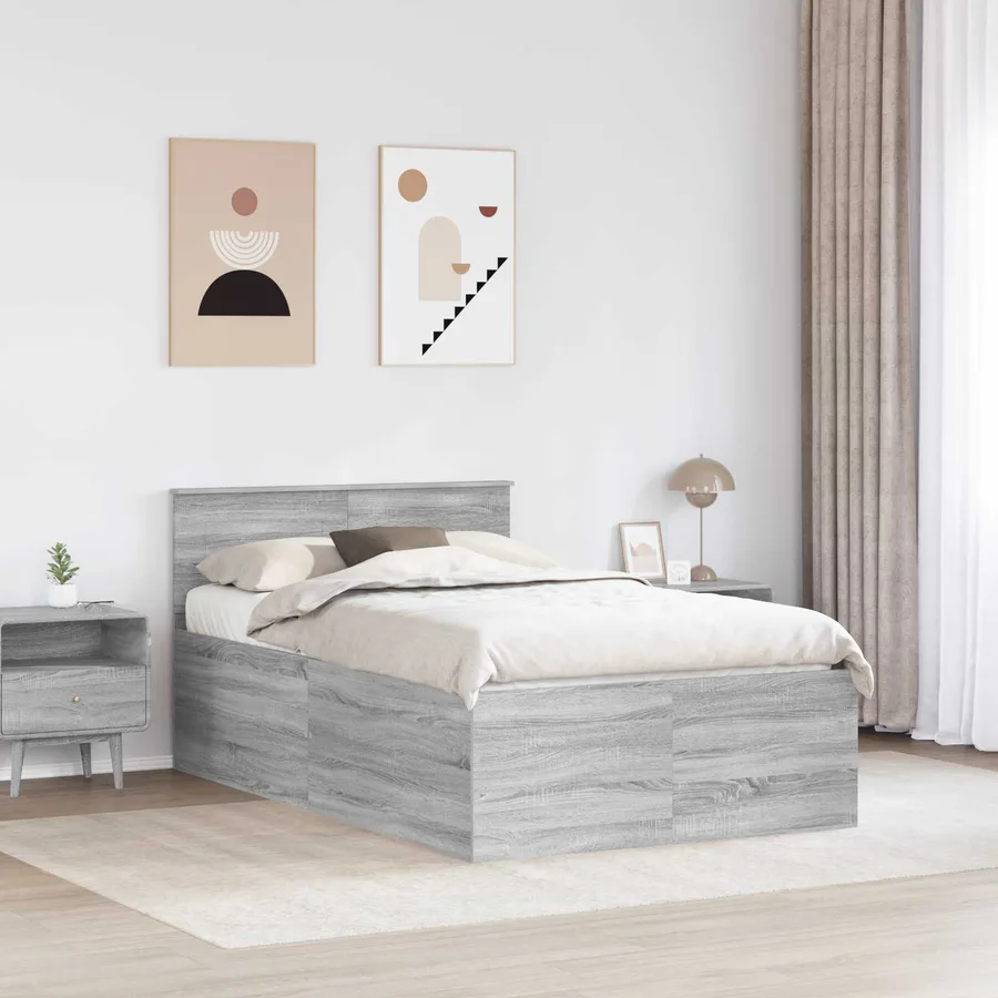 Cadre de lit Gris Sonoma 135 x 190 cm Bois d'ingénierie - 3