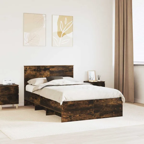 Cadre de lit Chêne fumé 137 x 203 cm Bois d'ingénierie