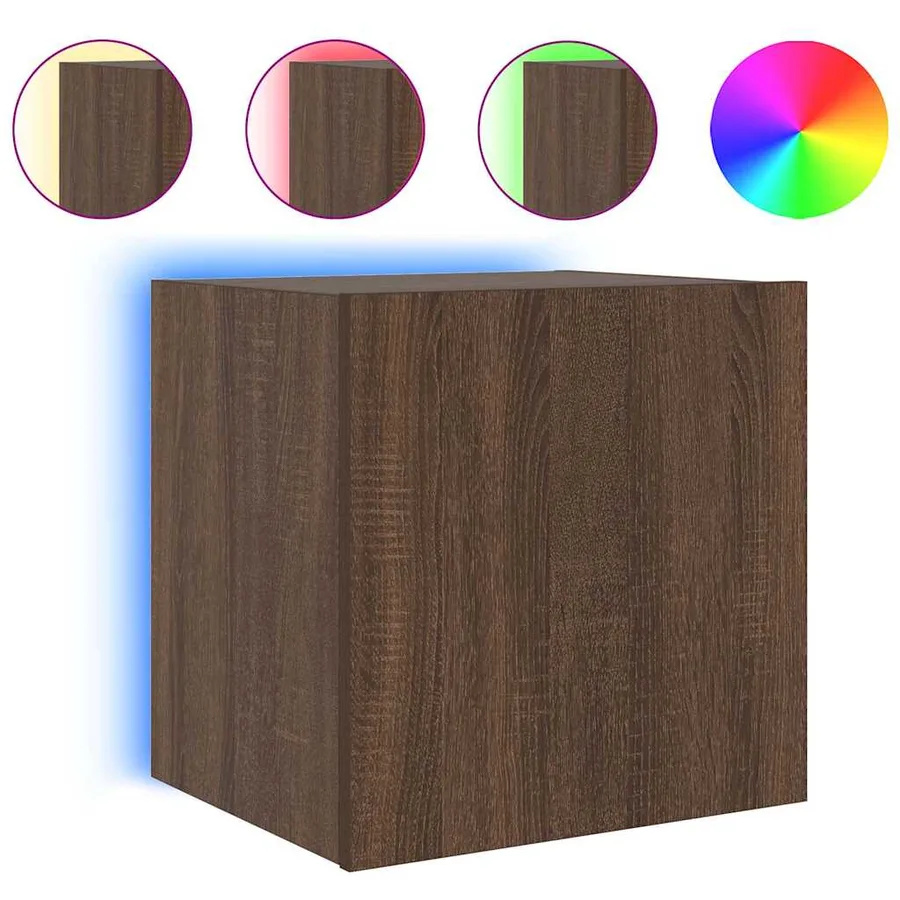 Meubles TV muraux lumières LED 2 pcs chêne marron 40,5x35x40 cm - 7