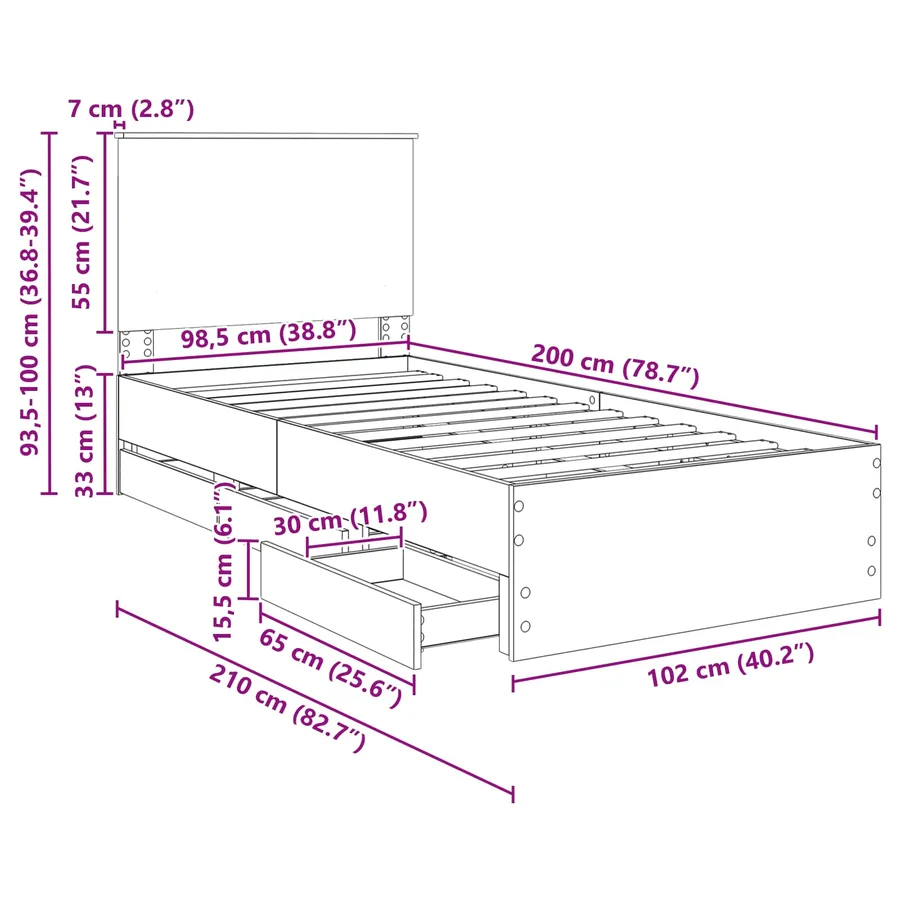 Cadre de lit Chêne fumé 100 x 200 cm Bois Ingénierie - 14