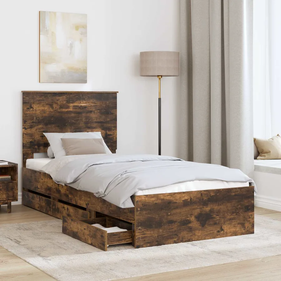 Cadre de lit Chêne fumé 100 x 200 cm Bois Ingénierie - 3