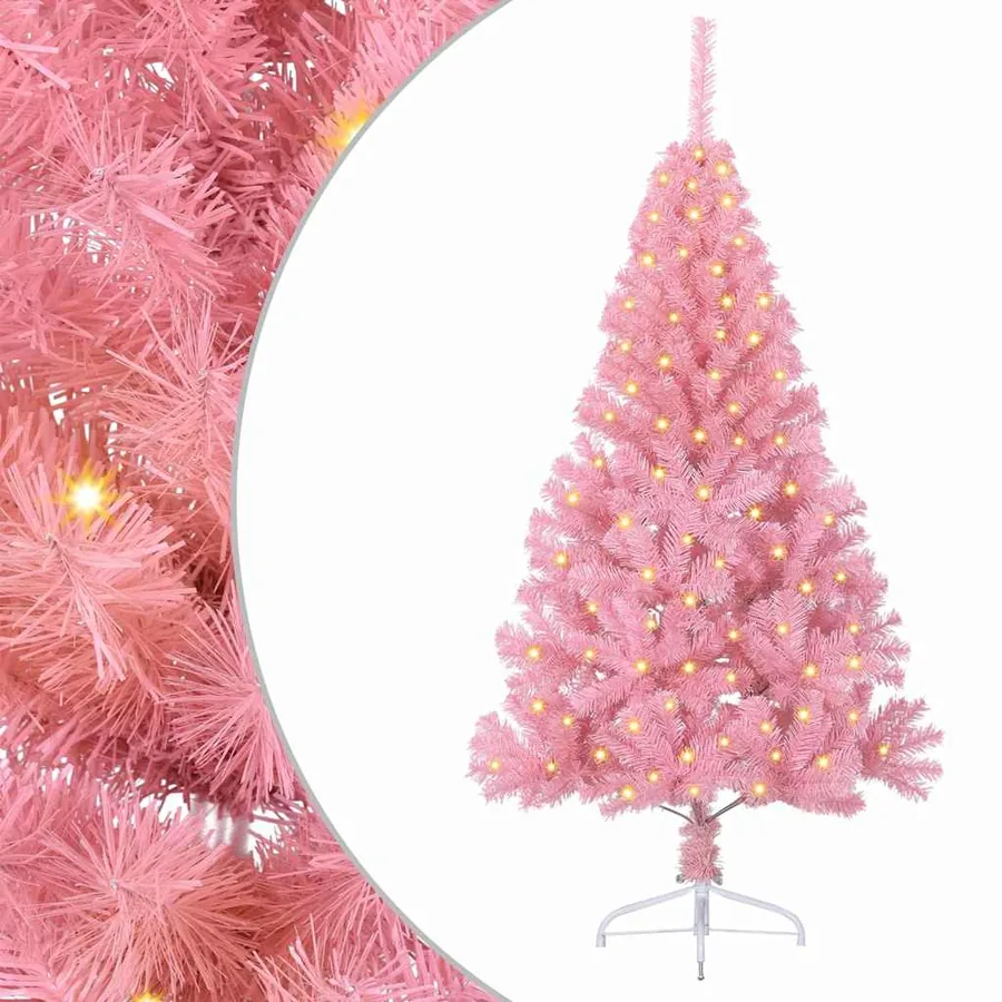 Sapin de Noël artificiel pré-éclairé Rose 150 cm PVC - 2