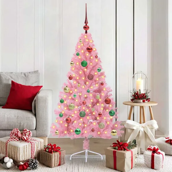 Sapin de Noël artificiel pré-éclairé Rose 150 cm PVC