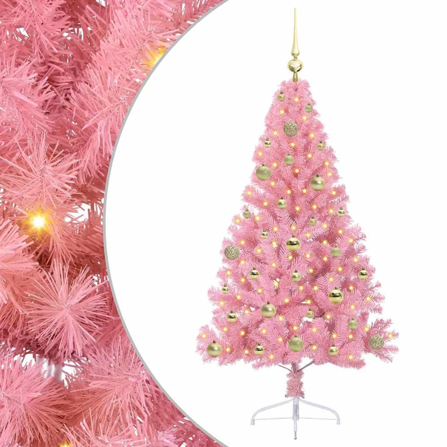 Sapin de Noël artificiel pré-éclairé Rose 150 cm PVC - 2