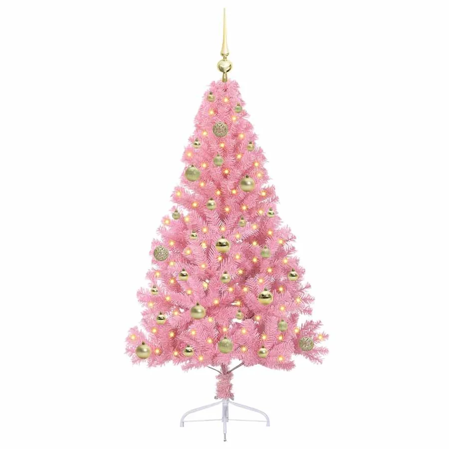 Sapin de Noël artificiel pré-éclairé Rose 150 cm PVC - 3