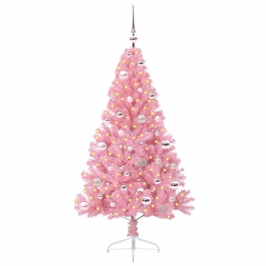 Sapin de Noël artificiel pré-éclairé Rose 150 cm PVC - 2