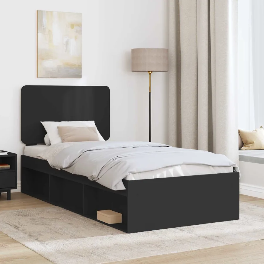 Cadre de lit Noir 75 x 190 cm Bois de pin massif - 3