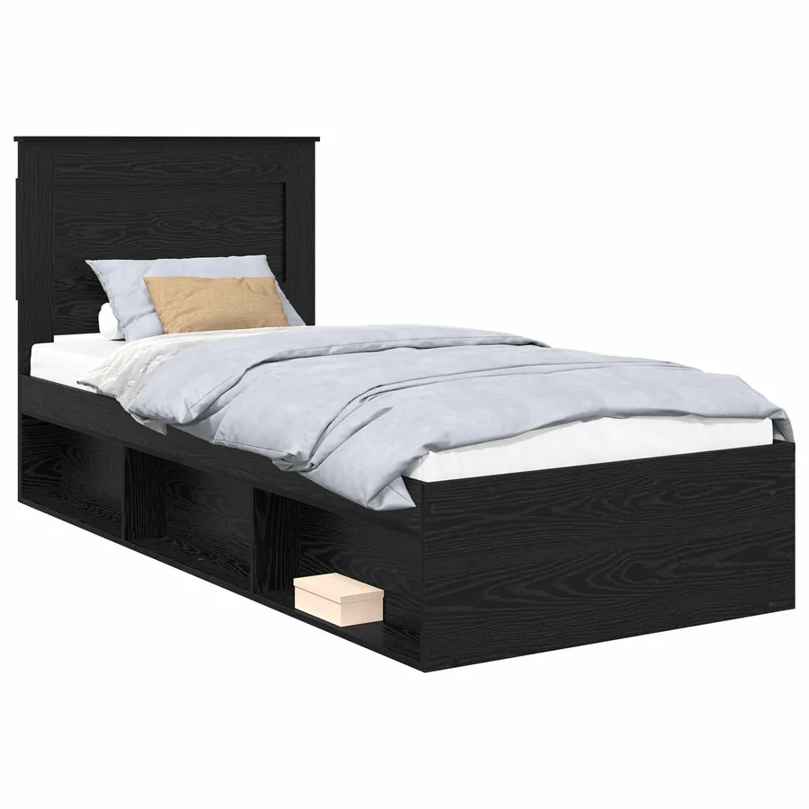 Cadre de lit avec tête de lit Noir 90 x 190 cm Pin massif - 2