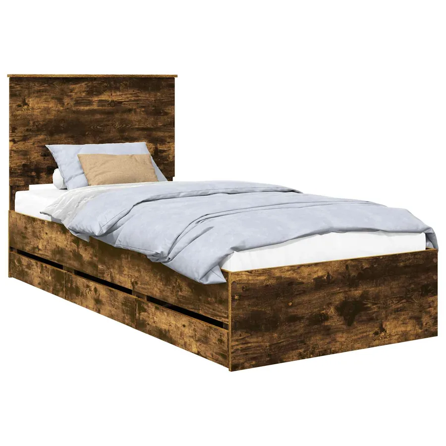 Cadre de lit avec tiroir Chêne fumé 90 x 190 cm Bois Ingénierie - 2