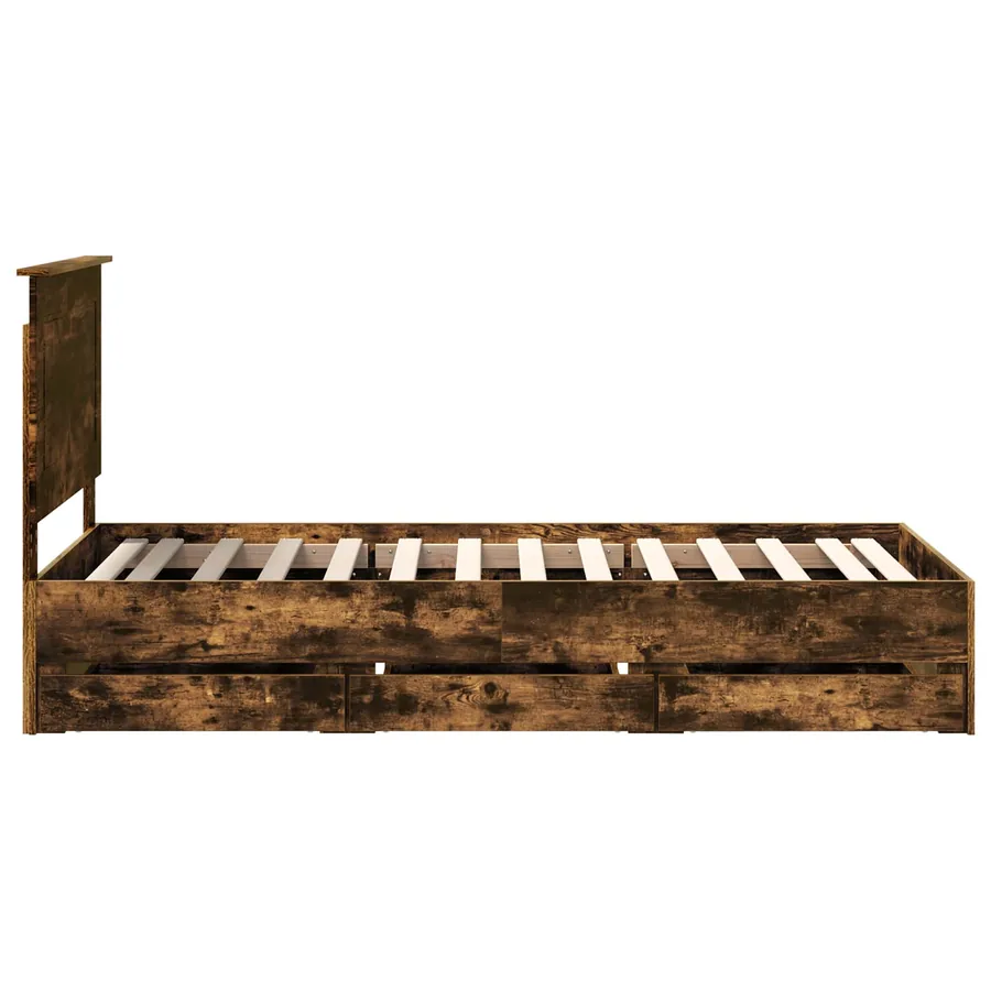 Cadre de lit avec tiroir Chêne fumé 90 x 190 cm Bois Ingénierie - 9